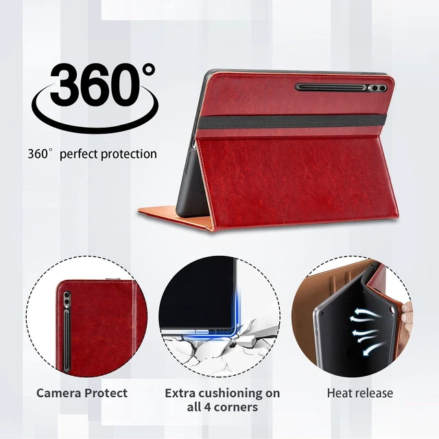 Alt view image 9 of 10 - Case for Samsung Galaxy Tab S10 Plus 2024/S9 FE+/S9 Plus 12.4 Inch 2023 - Model SM-X820/X826B/X610/X616B/X810/X816B with S Pen Holder and Pocket, PU Leather Folio Stand Cover Auto Wake/Sleep, Red