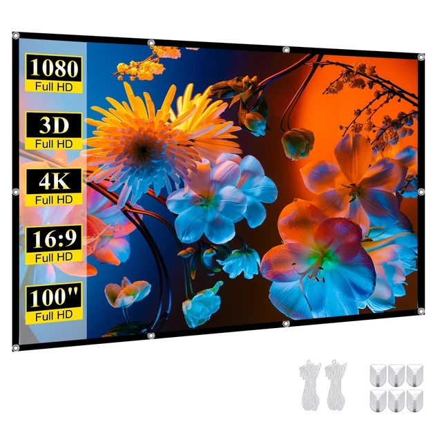 Alt view image 6 of 10 - 100 Inch Portable Projector Screen Outdoor: 4K HD Anti-Crease Foldable Indoor Hanging Wall Home Theater Screen