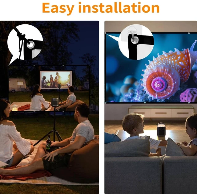 Alt view image 9 of 10 - 100 Inch Portable Projector Screen Outdoor: 4K HD Anti-Crease Foldable Indoor Hanging Wall Home Theater Screen