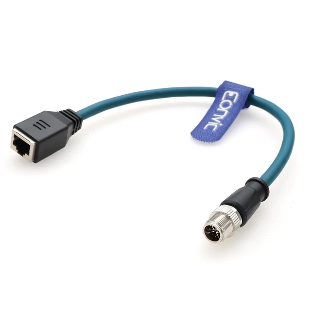Alt view image 7 of 10 - Eonvic Industrial M12 8Pin Male X Code to RJ45 Female High Flex Cat6 Gigabit Extension Ethernet Cable (Blue, 30CM)