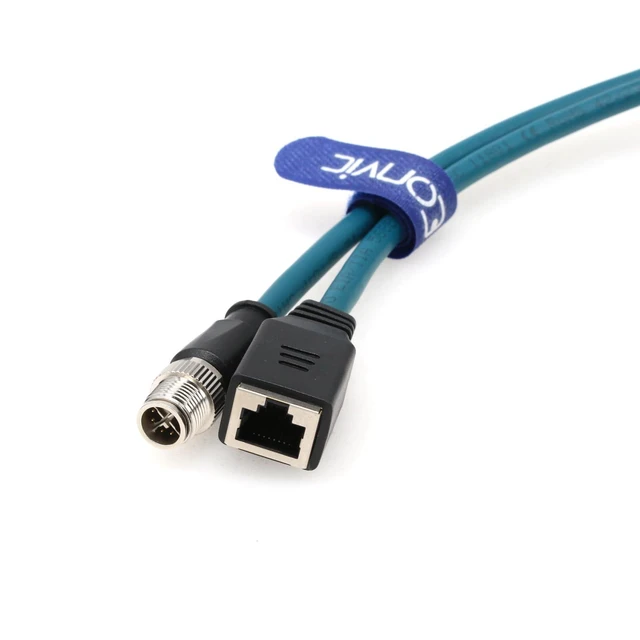 Alt view image 9 of 10 - Eonvic Industrial M12 8Pin Male X Code to RJ45 Female High Flex Cat6 Gigabit Extension Ethernet Cable (Blue, 30CM)