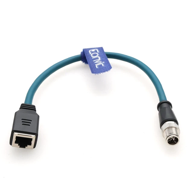Alt view image 6 of 10 - Eonvic Industrial M12 8Pin Male X Code to RJ45 Female High Flex Cat6 Gigabit Extension Ethernet Cable (Blue, 30CM)