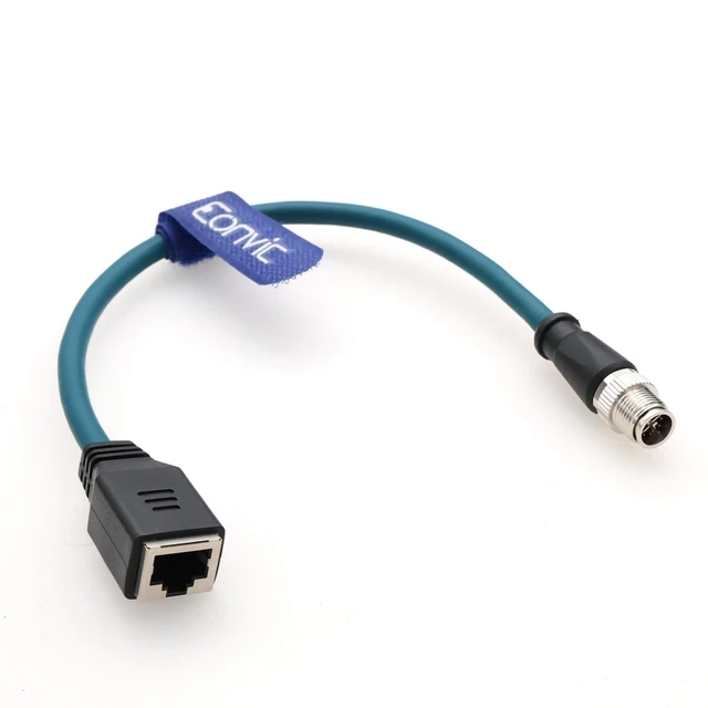 Alt view image 8 of 10 - Eonvic Industrial M12 8Pin Male X Code to RJ45 Female High Flex Cat6 Gigabit Extension Ethernet Cable (Blue, 30CM)