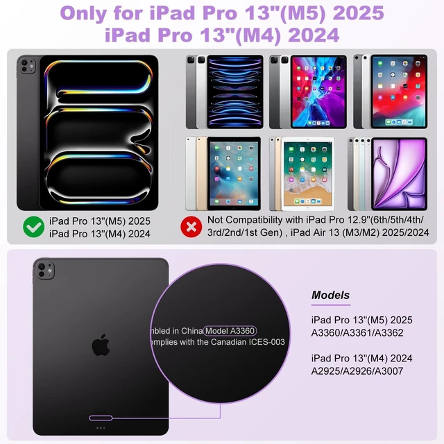 Alt view image 7 of 10 - TQQ iPad Pro 13-inch Case with Keyboard (M5 2025 / M4 2024), iPad Pro 13 Keyboard Case with Pencil Holder, Multi-Touch Trackpad, 360 Rotatable, 7-Color Backlit, Thin & Light (Purple)