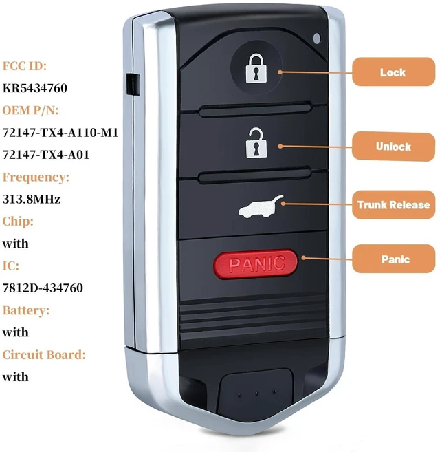 Alt view image 8 of 10 - Keyecu Replacement Smart Remote Key FOB for Acura RDX 2010 2011 2012 2013 2014 2015 Proximity Keyless Entry Car Key Fob Driver2 FCC ID:KR5434760