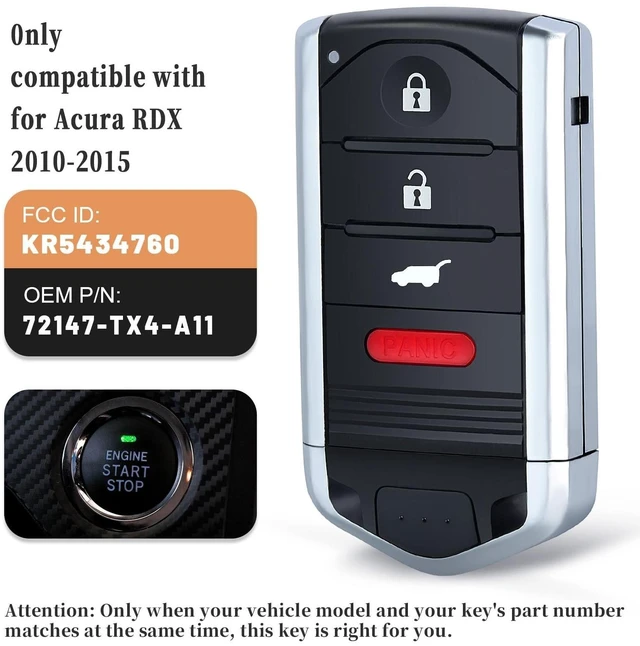 Alt view image 7 of 10 - Keyecu Replacement Smart Remote Key FOB for Acura RDX 2010 2011 2012 2013 2014 2015 Proximity Keyless Entry Car Key Fob Driver2 FCC ID:KR5434760