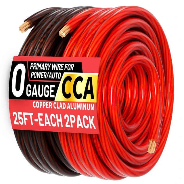 Alt view image 6 of 10 - 0 Gauge Wire (25FT Black + 25FT Red) CCA, Low Voltage Primary Automotive or Ground Cable, 1/0 Battery Cable, Car Audio, RV, Car Amplifier Power, Amp Wiring, Translucent Jacket