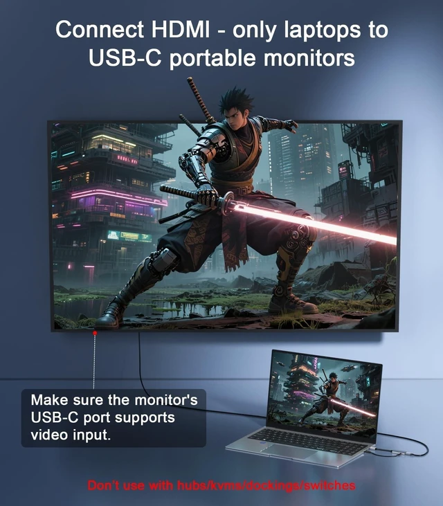 Alt view image 10 of 10 - Reborn HDMI to USB C Adapter 4K 60Hz ^^ Uni-Directional HDMI Source to Type-C Display Adapter for AR Glasses XREAL OneAir 2 Pro/VITURE Pro/RayNeo Air 2s/Rokid,PS5,Portable Monitors