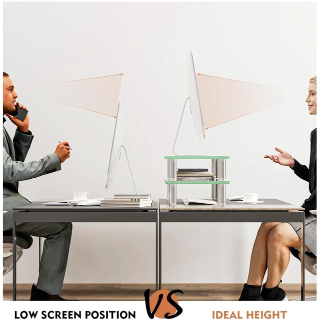Alt view image 10 of 10 - 2 Pack Computer Monitor Riser with Height Adjustable Multi Media Desktop Stand for Flat Screen LCD LED TV, Laptop/Notebook/Xbox One,HD01T-201