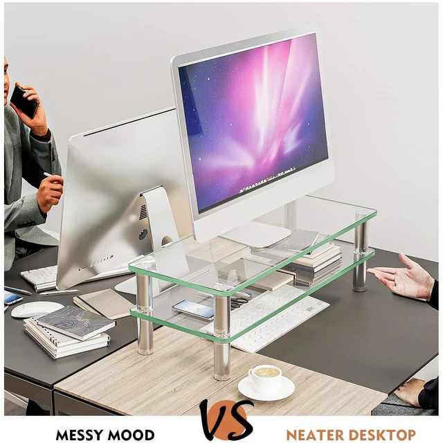 Alt view image 9 of 10 - 2 Pack Computer Monitor Riser with Height Adjustable Multi Media Desktop Stand for Flat Screen LCD LED TV, Laptop/Notebook/Xbox One,HD01T-201