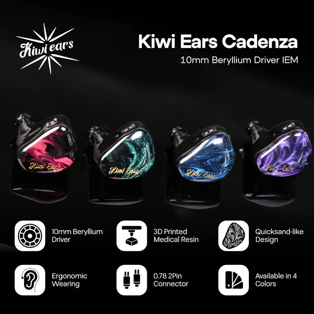 Alt view image 7 of 10 - HIFIXAUDIO Kiwi Ears Cadenza in Ear Monitor, 10mm Beryllium Dynamic Driver IEM Earphones, HiFi Studio Wired Earbuds with 3D Printed Cavity, Detachable 2Pin 3.5mm IEM Cable for Audiophile (Blue)