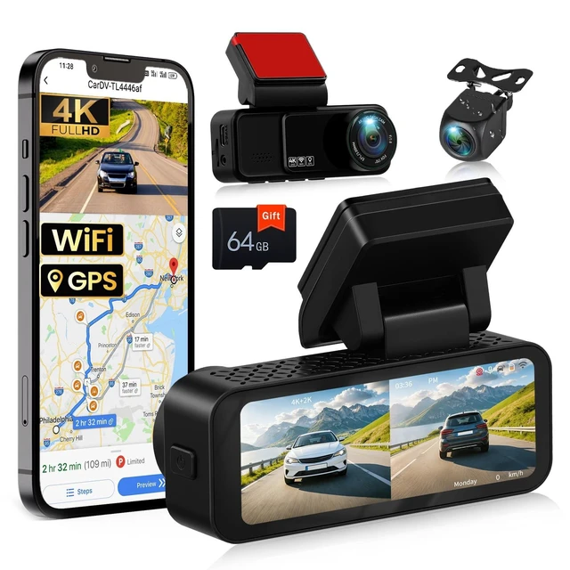 Alt view image 6 of 10 - SIXTOP 4K Dash Cam Front and Rear, 4K+2K Dual Dash Camera for Cars, ADAS, 5.8GHz WiFi GPS 64GB Card Included, Night Vision, 3.16'' IPS Screen G-Sensor 24H Parking Mode Loop Recording Wide Angle