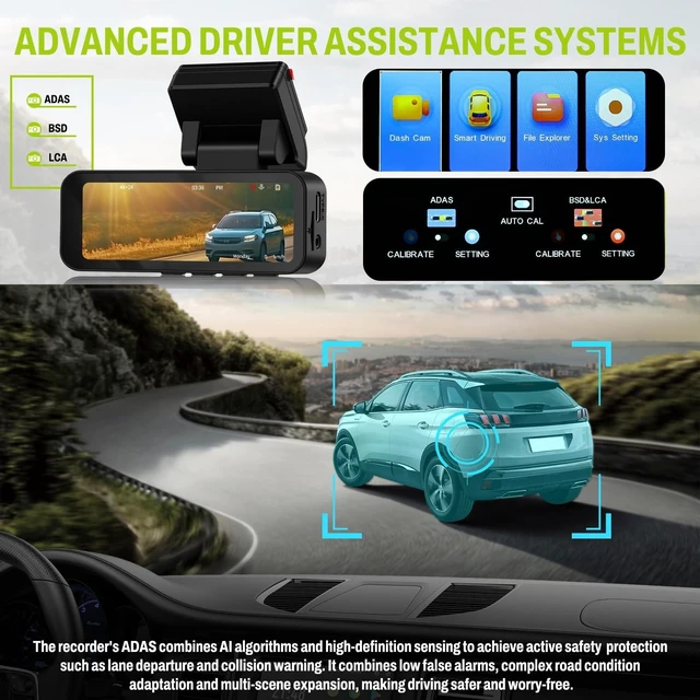 Alt view image 8 of 10 - SIXTOP 4K Dash Cam Front and Rear, 4K+2K Dual Dash Camera for Cars, ADAS, 5.8GHz WiFi GPS 64GB Card Included, Night Vision, 3.16'' IPS Screen G-Sensor 24H Parking Mode Loop Recording Wide Angle