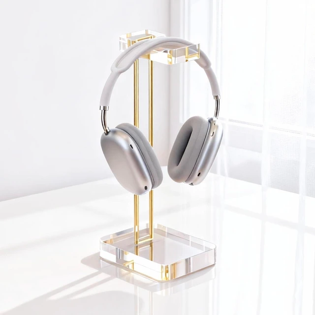 Alt view image 6 of 10 - Headphone Stand Headset Holder for Desk, Solid Christal-Clear Acrylic with Gold Hardware Earphone Hanger for Gaming Room Office Accessories