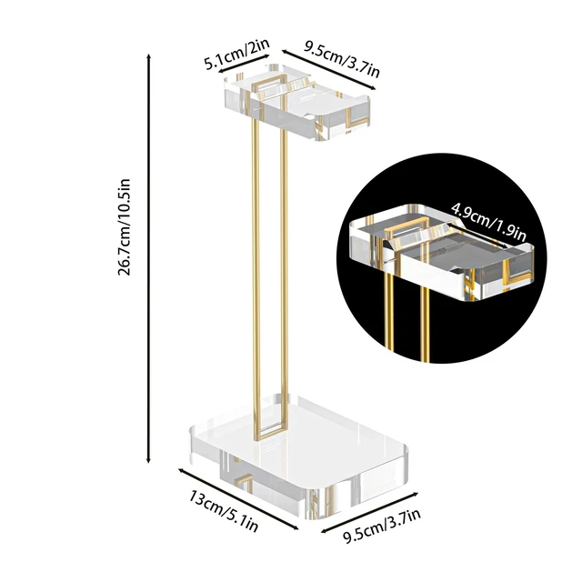 Alt view image 7 of 10 - Headphone Stand Headset Holder for Desk, Solid Christal-Clear Acrylic with Gold Hardware Earphone Hanger for Gaming Room Office Accessories