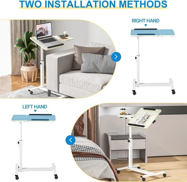 Alt view image 9 of 10 - Panta Height Adjustable Rolling Laptop Stand, Overbed Table with 2 Tilting Desktops, Mobile Laptop Table for Couch with Cup Holder, Mobile Computer Workstation for Office, Home and Hospital,Maple