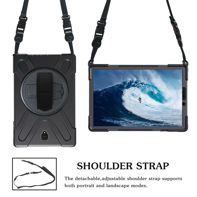 Alt view image 10 of 10 - Case for Samsung Galaxy Tab S4 10.5 2018 (SM-T830/T835/T837),Portable Heavy Duty Dropproof Protective Cover Case with 360 Rotating Stand,Handle & Shoulder Strap,Stylus Pen (New Black)