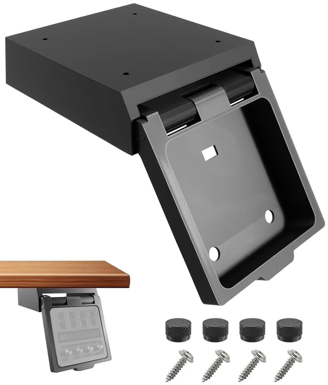 Alt view image 6 of 10 - Under Desk Mount Fits for Stream Deck Plus, Studio Controllers Ratcheting Adjustable Tilt Stand with Full-Protection Storage Case & 4 Replacement Knobs, Saves Desktop Space, Secure Installation