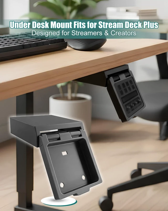 Alt view image 7 of 10 - Under Desk Mount Fits for Stream Deck Plus, Studio Controllers Ratcheting Adjustable Tilt Stand with Full-Protection Storage Case & 4 Replacement Knobs, Saves Desktop Space, Secure Installation