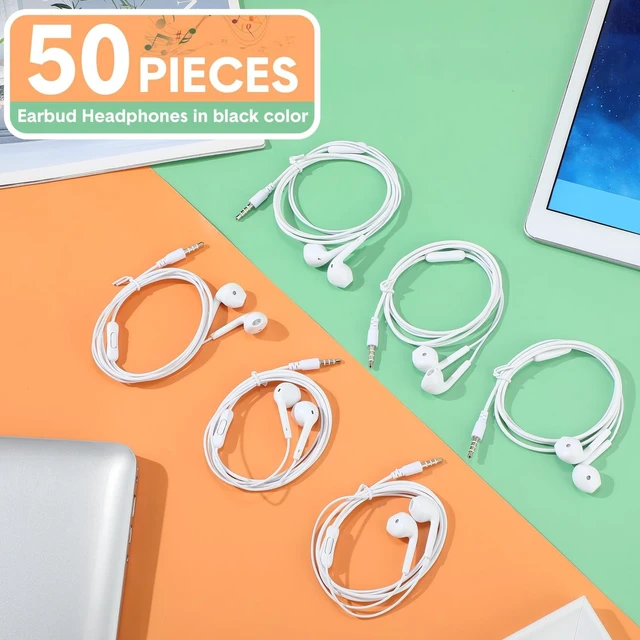 Alt view image 8 of 10 - Xinnun 50 Pack Bulk Earbud Headphones with Mic Student in Ear Earbuds Classroom Wired Ear Buds with 3.5mm Headphone Plug for Adults School Library Museum Travel Plane Tablet(Simple,White)