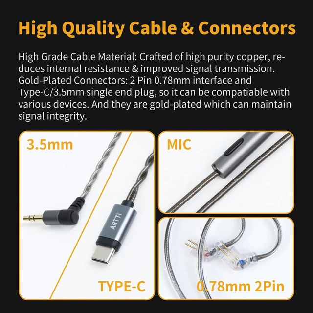 Alt view image 10 of 10 - ARTTI R3 in Ear Monitor Earphones Dynamic Driver Wired Earbuds with 2Pin 0.78mm Detachable Cable, HiFi Stereo IEM Headphones for DJ Singers Musician Audiophile (Type-C with Mic)