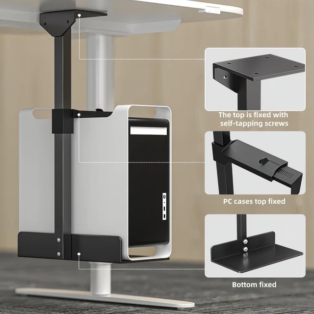 Alt view image 10 of 10 - Under Desk and Wall Computer Mount, CPU Tower Holder Under Desk Mount Height & Width Adjustable, Computer Case Stand Holder Holds 46 lbs, PC Mount, Under Desk CPU Holder Mount, Black