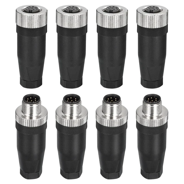Alt view image 6 of 10 - MECCANIXITY 8 Pin M12 Male & Female Aviation Wire Connector, 4 Set Waterproof IP67 Circular Connector for Networks Instruments Computer