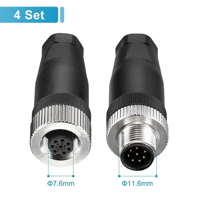 Alt view image 7 of 10 - MECCANIXITY 8 Pin M12 Male & Female Aviation Wire Connector, 4 Set Waterproof IP67 Circular Connector for Networks Instruments Computer