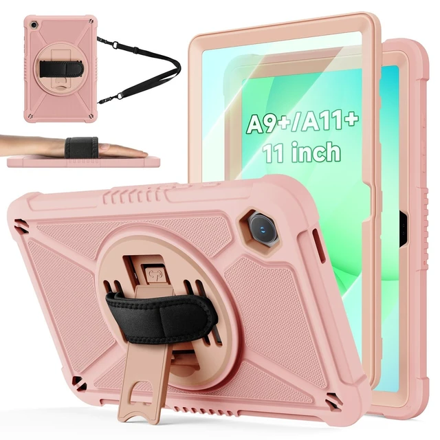 Alt view image 6 of 10 - ZtotopCases for Samsung Galaxy Tab A11+ Plus/A9+ 11-Inch 2025/2023, Shockproof Hard Duty Case with Screen Protector+360 Rotating Hand Strap&Stand+Shoulder Strap for Tab A11+/A9 Plus Tablet, Pink