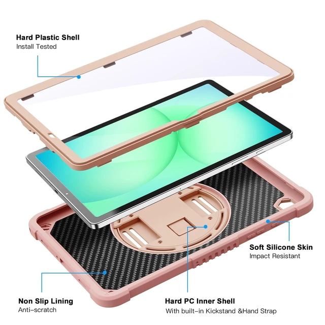 Alt view image 7 of 10 - ZtotopCases for Samsung Galaxy Tab A11+ Plus/A9+ 11-Inch 2025/2023, Shockproof Hard Duty Case with Screen Protector+360 Rotating Hand Strap&Stand+Shoulder Strap for Tab A11+/A9 Plus Tablet, Pink