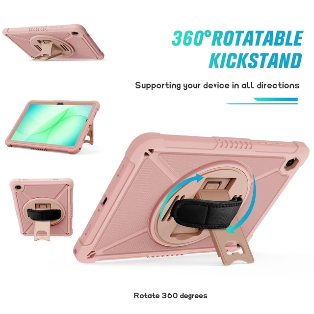 Alt view image 10 of 10 - ZtotopCases for Samsung Galaxy Tab A11+ Plus/A9+ 11-Inch 2025/2023, Shockproof Hard Duty Case with Screen Protector+360 Rotating Hand Strap&Stand+Shoulder Strap for Tab A11+/A9 Plus Tablet, Pink