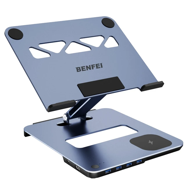 Alt view image 6 of 10 - BENFEI Laptop Stand with USB C 6in1 Docking Station, 15W Magnetic Wireless Charger, USB 3.0 KVM Switch, HDMI 4K@60Hz, 4*USB3.0, 100 PD Compatible with MacBook Pro/Air, iPad Pro, XPS, Thinkpad