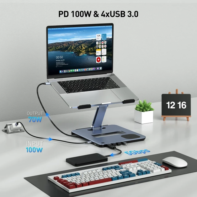Alt view image 8 of 10 - BENFEI Laptop Stand with USB C 6in1 Docking Station, 15W Magnetic Wireless Charger, USB 3.0 KVM Switch, HDMI 4K@60Hz, 4*USB3.0, 100 PD Compatible with MacBook Pro/Air, iPad Pro, XPS, Thinkpad