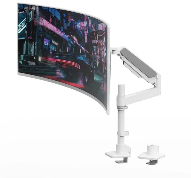Alt view image 6 of 10 - Single Monitor Arm for 17-49 Inch Ultrawide Screens, Single Monitor Mount Heavy Duty up to 44lbs, Adjustable Vertical Stacked Full Motion Single Monitor Arm Desk Mount, 75/100mm VESA Mount, White