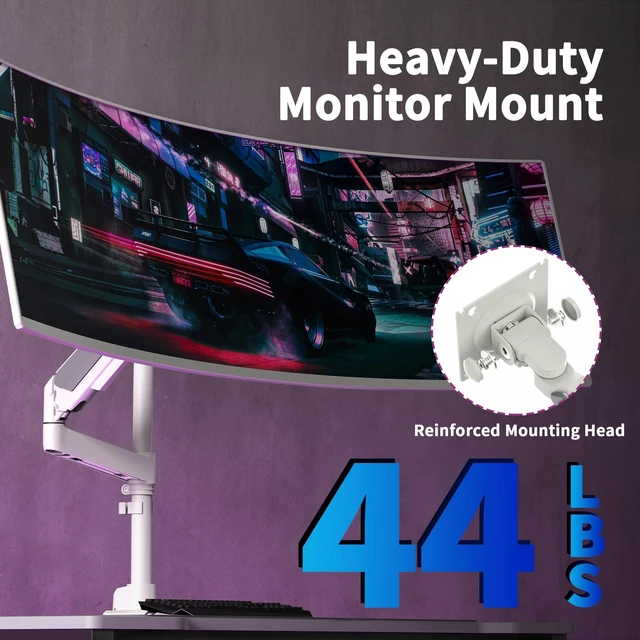 Alt view image 7 of 10 - Single Monitor Arm for 17-49 Inch Ultrawide Screens, Single Monitor Mount Heavy Duty up to 44lbs, Adjustable Vertical Stacked Full Motion Single Monitor Arm Desk Mount, 75/100mm VESA Mount, White