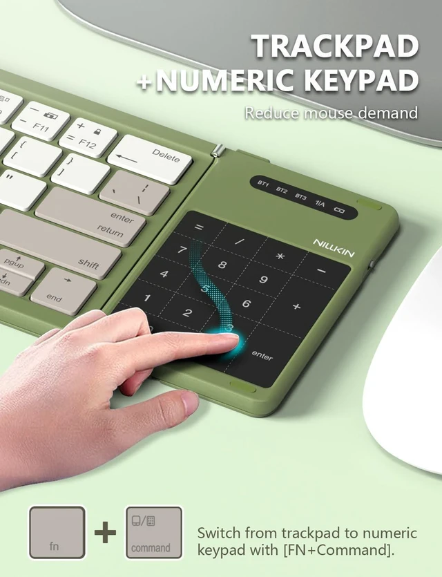 Alt view image 10 of 10 - Nillkin Bluetooth 5.0 Foldable Keyboard with Trackpad & Numpad, Full-Size Travel Portable Keyboard for iPad Tablet Laptop PC Smartphone Windows iOS Android, Triple Device Pairing, Green