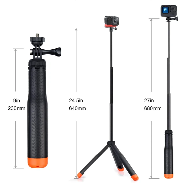 Alt view image 7 of 10 - GEPULY Floating Selfie Stick Underwater Hand Grip for GoPro Hero 13, 12, 11, 10, 9, 8, Insta360 Ace Pro 2, DJI OSMO Action 6 5 Pro 4 3 and Most Action Cameras Waterproof Tripod Extendable Monopod