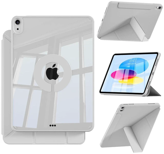 Alt view image 6 of 10 - KTGGHG Smart Case for iPad A16 11th Generation 11 inch 2025&iPad 10th Gen 10.9" 2022 with Pencil Holder, Detachable Magnetic Rotating Transparent Hard PC Back, Auto Wake/Sleep, Trifold&Y Stand, Gray