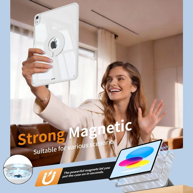 Alt view image 10 of 10 - KTGGHG Smart Case for iPad A16 11th Generation 11 inch 2025&iPad 10th Gen 10.9" 2022 with Pencil Holder, Detachable Magnetic Rotating Transparent Hard PC Back, Auto Wake/Sleep, Trifold&Y Stand, Gray