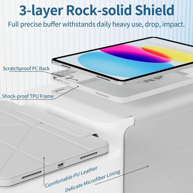 Alt view image 9 of 10 - KTGGHG Smart Case for iPad A16 11th Generation 11 inch 2025&iPad 10th Gen 10.9" 2022 with Pencil Holder, Detachable Magnetic Rotating Transparent Hard PC Back, Auto Wake/Sleep, Trifold&Y Stand, Gray