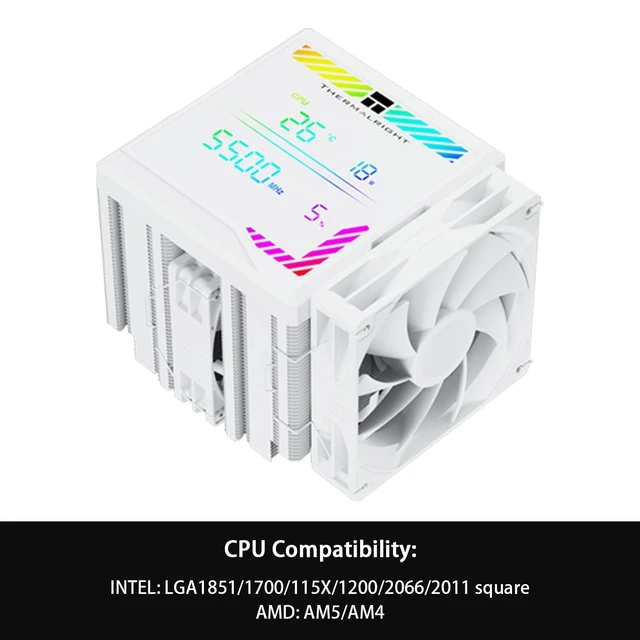 Alt view image 10 of 10 - Thermalrlght Peerless Assassin 140 Digital White CPU Air Cooler, Digital Screen Top Cover,6 Heatpipes Computer CPU Cooling, for AM4/AM5,Intel LGA1700/1851/1150/1151/2011/1200, PC Cooler-White