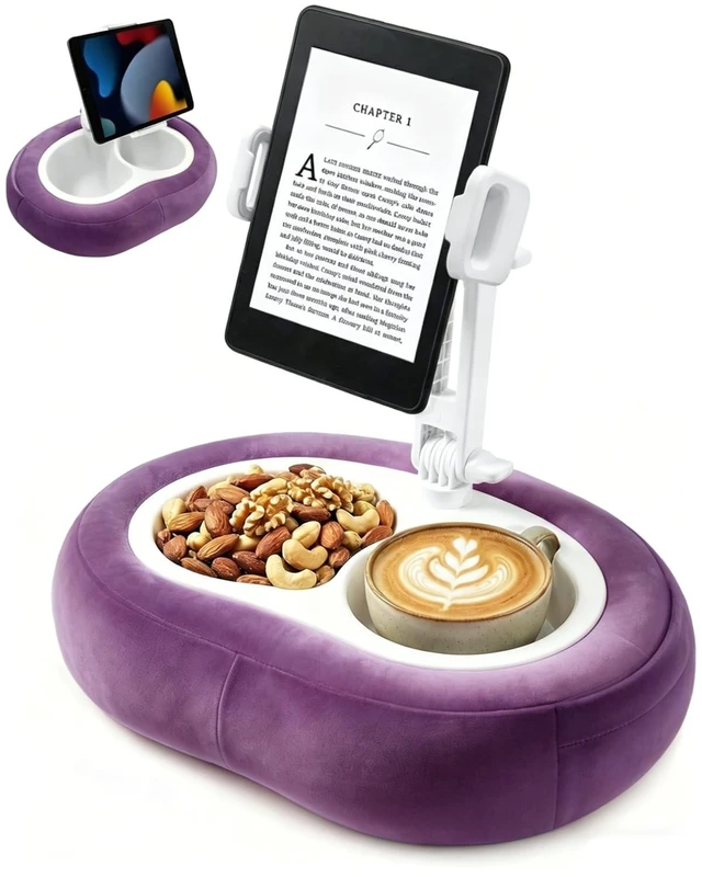 Alt view image 6 of 10 - Miledi Tablet Pillow Stand, Compatible with 5"-12.9" Kindle, iPad, Phone/Tablet, 360 Rotating Phone Holder for Bed, Soft Plush Fabric, Detachable Bowl, Reading and Relaxation on Bed, Purple