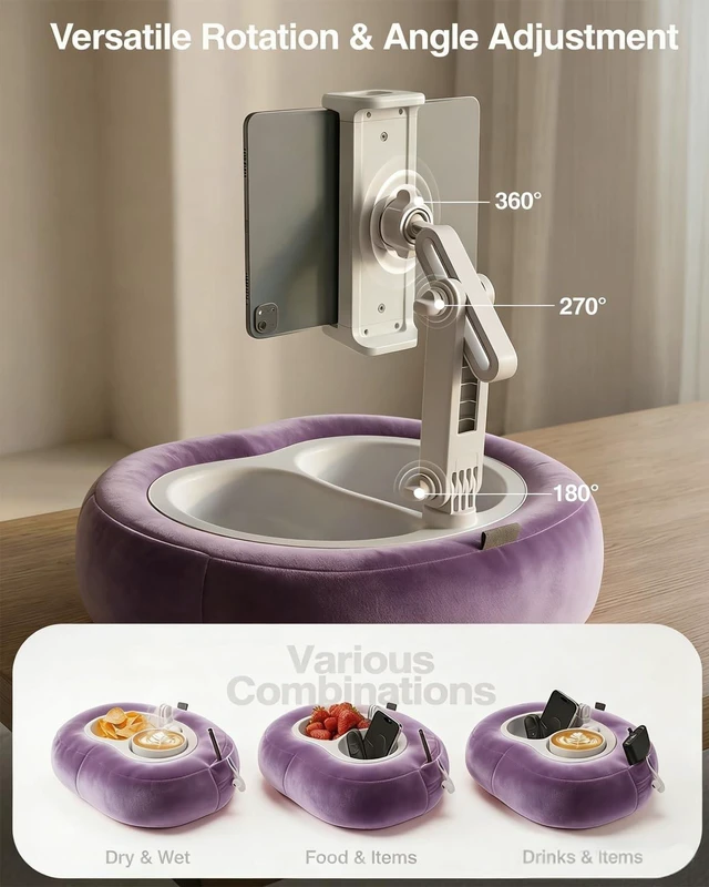 Alt view image 10 of 10 - Miledi Tablet Pillow Stand, Compatible with 5"-12.9" Kindle, iPad, Phone/Tablet, 360 Rotating Phone Holder for Bed, Soft Plush Fabric, Detachable Bowl, Reading and Relaxation on Bed, Purple