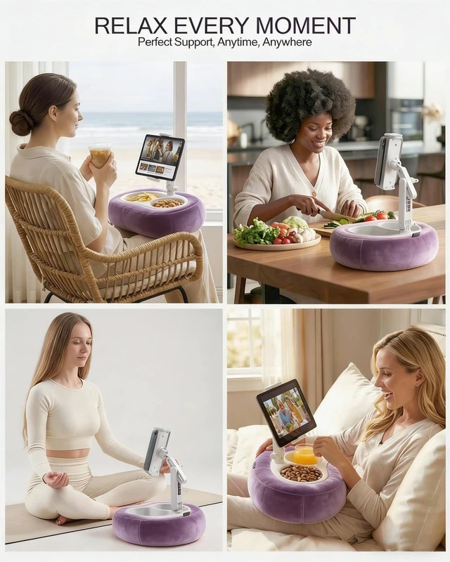 Alt view image 8 of 10 - Miledi Tablet Pillow Stand, Compatible with 5"-12.9" Kindle, iPad, Phone/Tablet, 360 Rotating Phone Holder for Bed, Soft Plush Fabric, Detachable Bowl, Reading and Relaxation on Bed, Purple