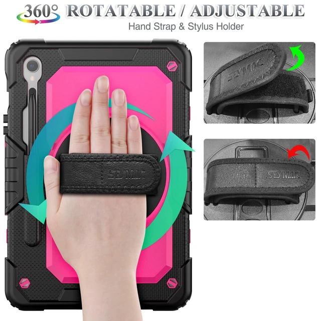 Alt view image 8 of 10 - SEYMAC stock Case for Samsung Galaxy Tab S10 Lite / S10 FE / S9 FE 5G / S9 Tablet Case 10.9''/ 11'' Protective with Screen Protector, Pen Holder, 360 Rotate Stand, Hand Strap, Shoulder Strap, Pink1
