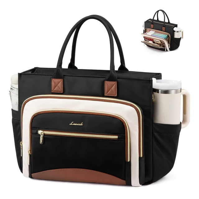Alt view image 6 of 10 - LOVEVOOK Work Tote Bags for Women,Laptop Tote Bag for Women With Large Cup Holder,Teacher Nurse Bags With Accordion File Organizer Pocket,Multi-Pockets Professional Briefcase Business Purses Handbag