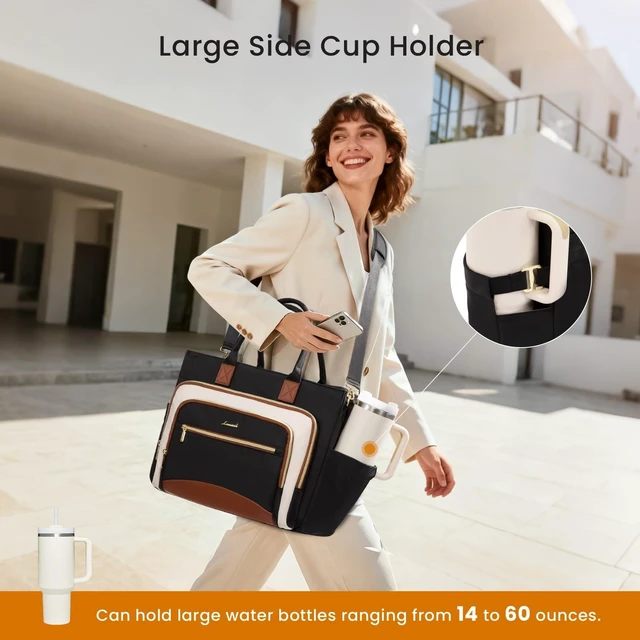 Alt view image 9 of 10 - LOVEVOOK Work Tote Bags for Women,Laptop Tote Bag for Women With Large Cup Holder,Teacher Nurse Bags With Accordion File Organizer Pocket,Multi-Pockets Professional Briefcase Business Purses Handbag