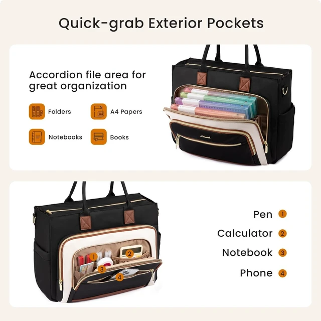 Alt view image 10 of 10 - LOVEVOOK Work Tote Bags for Women,Laptop Tote Bag for Women With Large Cup Holder,Teacher Nurse Bags With Accordion File Organizer Pocket,Multi-Pockets Professional Briefcase Business Purses Handbag