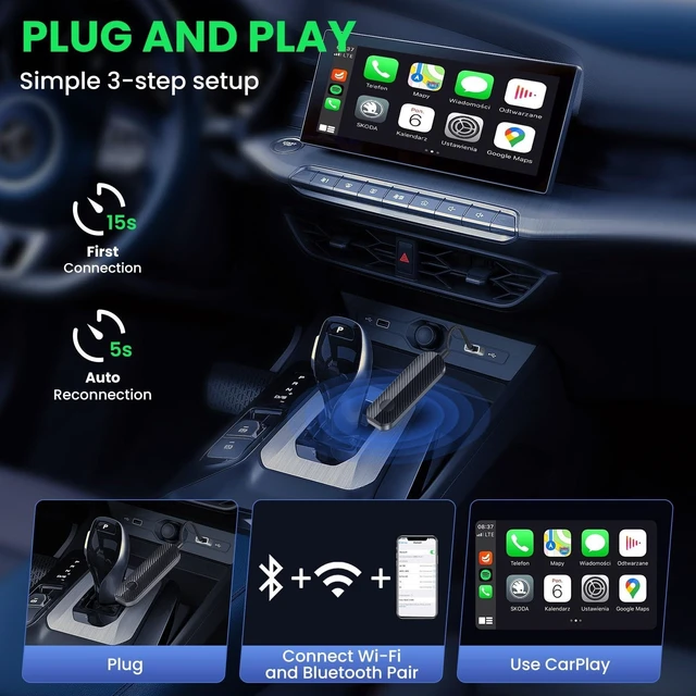 Alt view image 7 of 10 - 2-in-1 Wireless CarPlay & Android Auto Adapter Convert Wired to Wireless Instantly-Plug & Play for iPhone & Android,No Delay,Compact Design for iPhone & with USB/USB-C Port