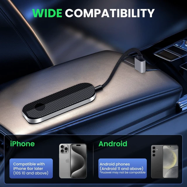 Alt view image 10 of 10 - 2-in-1 Wireless CarPlay & Android Auto Adapter Convert Wired to Wireless Instantly-Plug & Play for iPhone & Android,No Delay,Compact Design for iPhone & with USB/USB-C Port